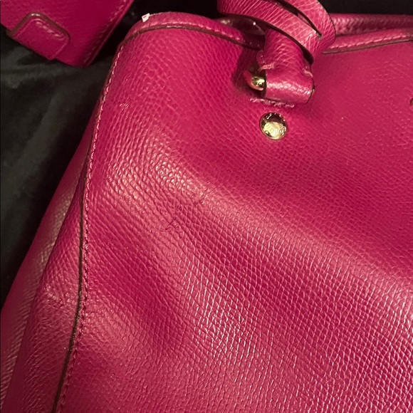 Coach Magenta Leather Satchel with Scarf Accent Key Holder CALLOUTS - Picture 8 of 16